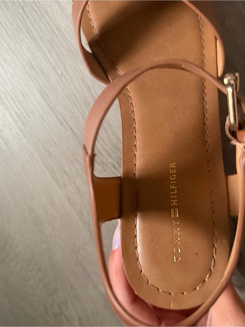 Tommy Hilfiger Brown Leather Platform Sandal with Buckle Strap - Picture 2 of 5